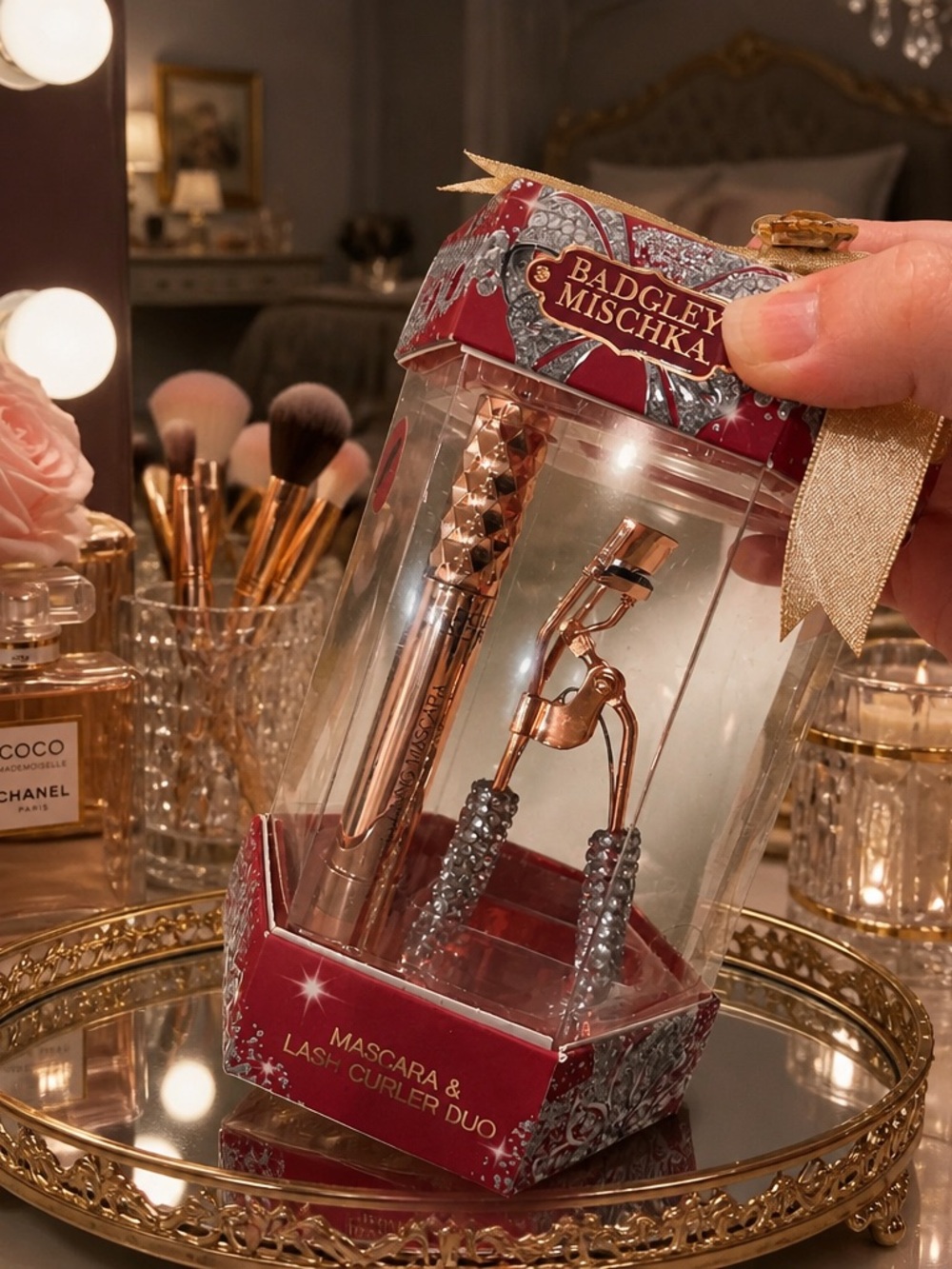 Badgley Mischka Rose Gold Mascara & Crystal Handle Lash Curler Duo